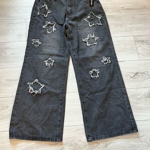 Hot Topic Black Distressed Star Jeans